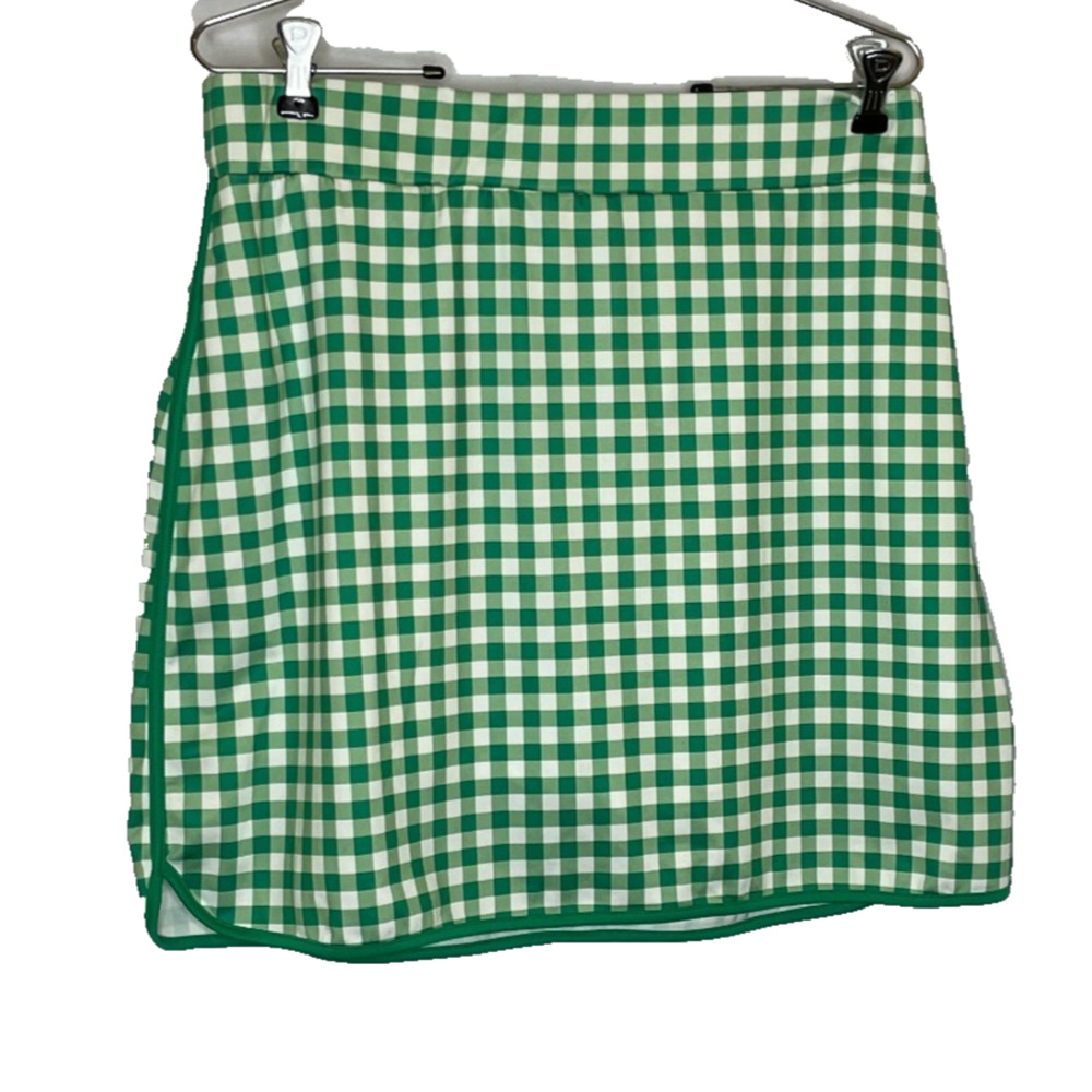 Women's Large J.Crew Green Gingham Plaid Active Skort Polyester Pull-On - Picture 4 of 6